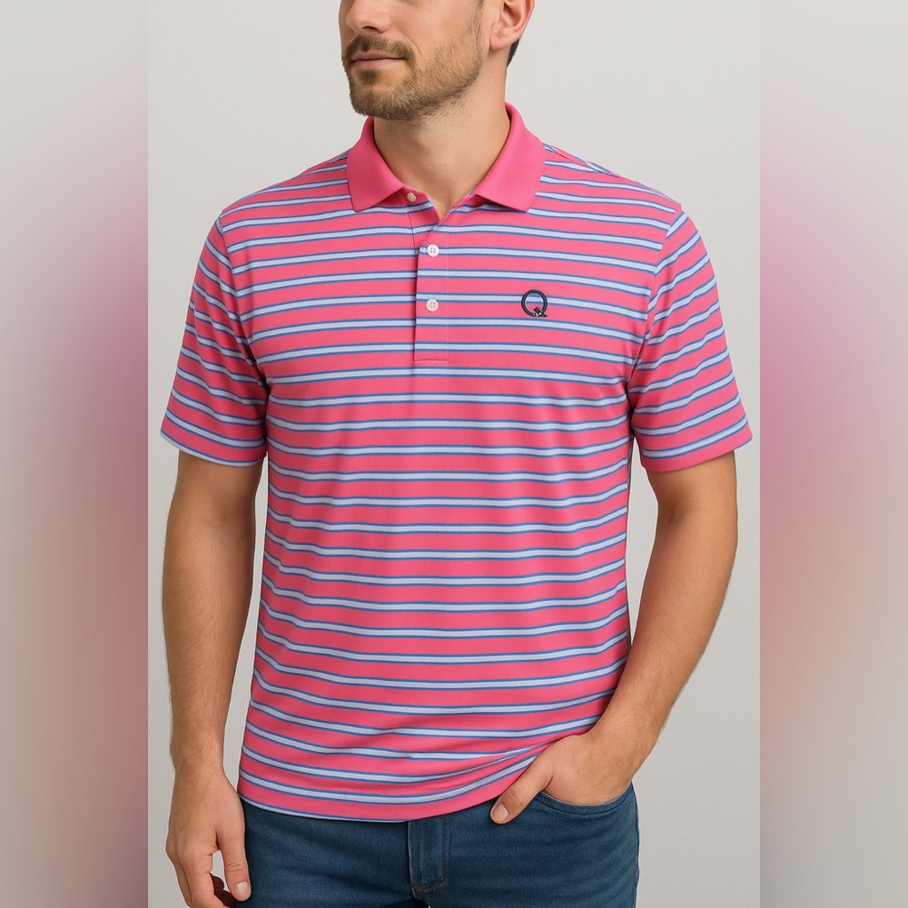 EUC Peter‎ Millar Summer Comfort Pink Polo Mens XL stripped short sleeve shirt